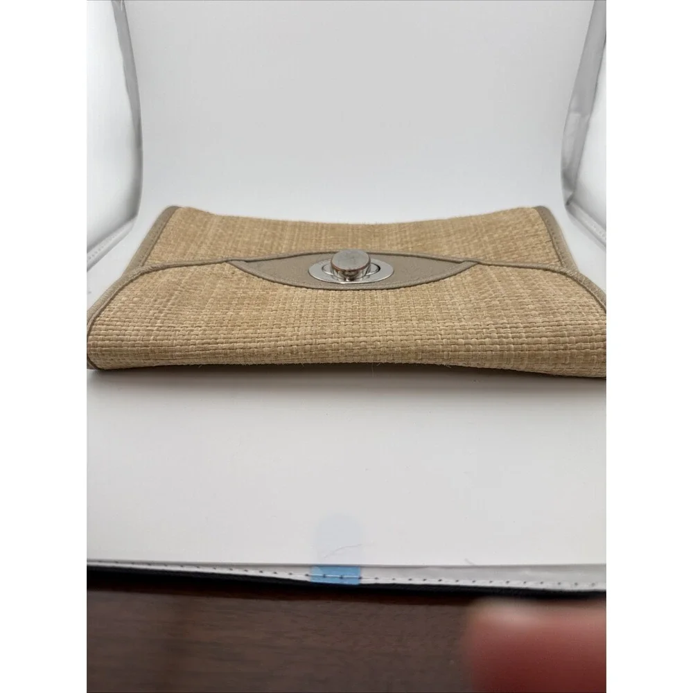 Bodhi Straw Raffia Metallic Leather Envelope Clutch Evening Bag